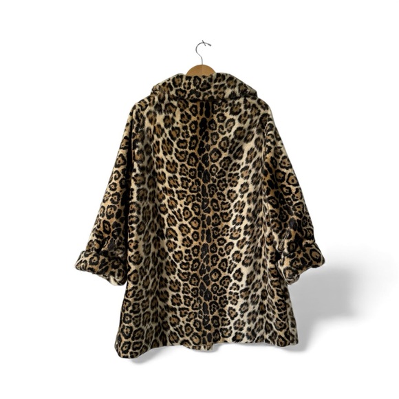 Vintage Leopard Print Faux Fur Coat Womens XL 18 Retro Animal Print Jacket - Picture 4 of 11